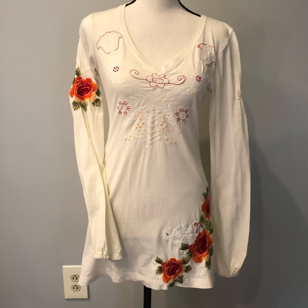 Johnny Was Embroidered V-Neck L/S Blouse
